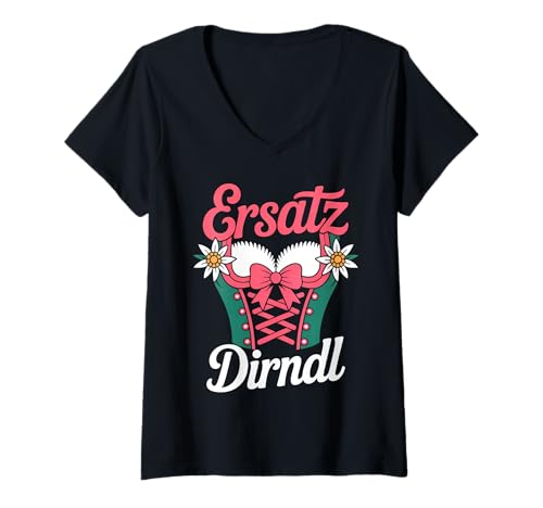 Damen Ersatz Dirndl Witziges Wiesn Outfit Mit Edelweiß T-Shirt mit V-Ausschnitt Damen Ersatz Dirndl Witziges Wiesn Outfit Mit Edelweiß T-Shirt mit V-Ausschnitt von Humorvolle Ersatz Dirndl Designs Für Oktoberfest