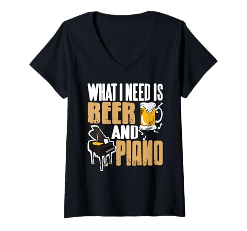 Damen Bier Und Klavier Lustiger Musiker Spruch T-Shirt mit V-Ausschnitt Damen Bier Und Klavier Lustiger Musiker Spruch T-Shirt mit V-Ausschnitt von Humorvolle Kneipenfreunde Und Tastenliebhaber