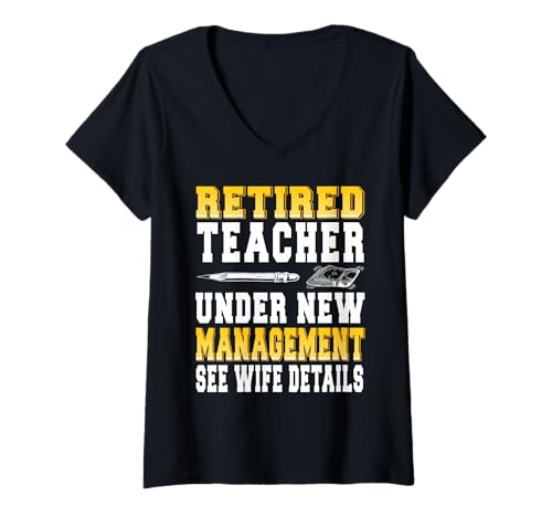 Damen Ehemaliger Lehrer unter Hausordnung der Ehefrau T-Shirt mit V-Ausschnitt Damen Ehemaliger Lehrer unter Hausordnung der Ehefrau T-Shirt mit V-Ausschnitt von Humorvolle Lehrer Ruhestand Ideen