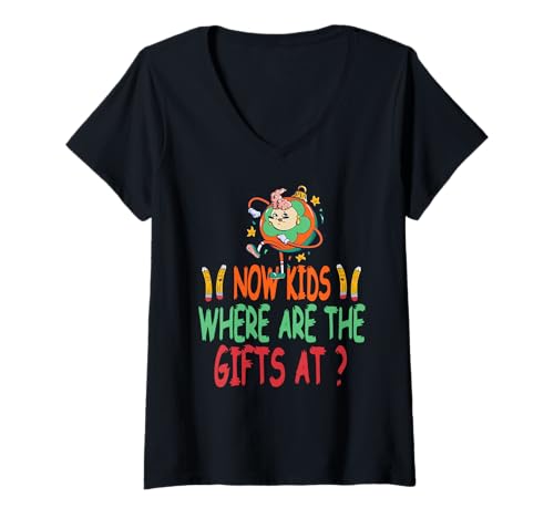 Damen NA Kinder Wo Sind Die Überraschungen Lehrer Witzig T-Shirt mit V-Ausschnitt Damen NA Kinder Wo Sind Die Überraschungen Lehrer Witzig T-Shirt mit V-Ausschnitt von Humorvolle Lehrerin Weihnachten Schule Spaß