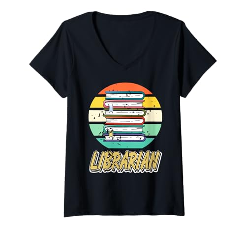 Damen Vintage Bücherstapel Bibliothekar Retro Kreis T-Shirt mit V-Ausschnitt Damen Vintage Bücherstapel Bibliothekar Retro Kreis T-Shirt mit V-Ausschnitt von Humorvolle Leseratten Und Bibliotheksfreunde