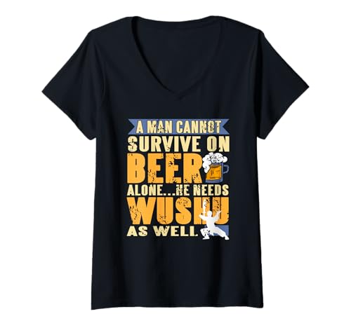 Damen Witziger Bier und Wushu Kampfkunst Spruch T-Shirt mit V-Ausschnitt Damen Witziger Bier und Wushu Kampfkunst Spruch T-Shirt mit V-Ausschnitt von Humorvolle Martial Arts Bier Freunde