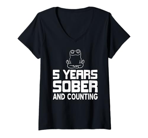 Damen 5 Jahre Nüchtern und Zählend Lustiger Genesungsmeilenstein T-Shirt mit V-Ausschnitt Damen 5 Jahre Nüchtern und Zählend Lustiger Genesungsmeilenstein T-Shirt mit V-Ausschnitt von Humorvolle Meilensteine der Nüchternheit
