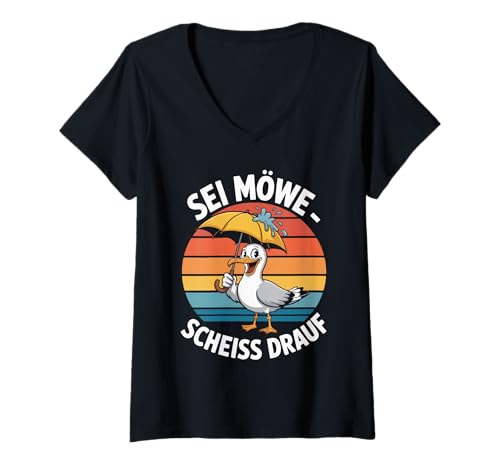 Damen Sei Möwe Scheiss Drauf Lustige Aussage T-Shirt mit V-Ausschnitt Damen Sei Möwe Scheiss Drauf Lustige Aussage T-Shirt mit V-Ausschnitt von Humorvolle Möwen Optimismus Strandtag