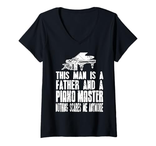 Damen Selbstbewusster Klavierpapa Humor Für Musiker T-Shirt mit V-Ausschnitt Damen Selbstbewusster Klavierpapa Humor Für Musiker T-Shirt mit V-Ausschnitt von Humorvolle Musikalische Vaterkraft