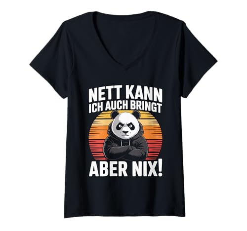 Damen Nett Kann Ich Auch Bringt Aber Nix Panda T-Shirt mit V-Ausschnitt Damen Nett Kann Ich Auch Bringt Aber Nix Panda T-Shirt mit V-Ausschnitt von Humorvolle Panda Sprüche Lustig