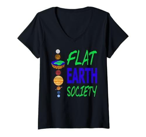 Damen Flache Erde Gesellschaft Witz Für Kosmos Fans T-Shirt mit V-Ausschnitt Damen Flache Erde Gesellschaft Witz Für Kosmos Fans T-Shirt mit V-Ausschnitt von Humorvolle Parodie Auf Astronomie Theorie