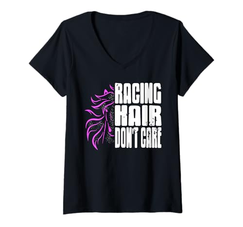 Damen Rennfrisur Egal Pferdespaß Für Alle T-Shirt mit V-Ausschnitt Damen Rennfrisur Egal Pferdespaß Für Alle T-Shirt mit V-Ausschnitt von Humorvolle Reiterin Mit Stil