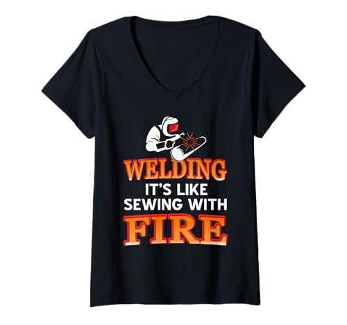 Damen Schweißen Wie Nähen Mit Feuer Lustiger Spruch T-Shirt mit V-Ausschnitt Damen Schweißen Wie Nähen Mit Feuer Lustiger Spruch T-Shirt mit V-Ausschnitt von Humorvolle Schweißtechnik Arbeiter Sprüche