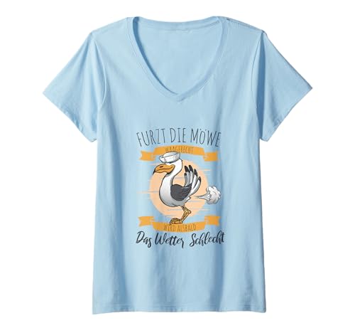 Damen Furzt die Möwe waagerecht - Lustiges Möwen-Design T-Shirt mit V-Ausschnitt Damen Furzt die Möwe waagerecht - Lustiges Möwen-Design T-Shirt mit V-Ausschnitt von Humorvolle Seemannssprüche DE