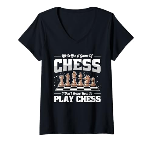 Damen Schach Denksport Cooles Schachbrett Schachfiguren T-Shirt mit V-Ausschnitt Damen Schach Denksport Cooles Schachbrett Schachfiguren T-Shirt mit V-Ausschnitt von Humorvoller Schachspiel Design