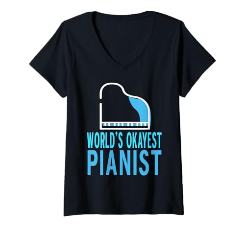 Damen Weltweit Mittelmäßiger Pianist Sarkastischer Witz T-Shirt mit V-Ausschnitt Damen Weltweit Mittelmäßiger Pianist Sarkastischer Witz T-Shirt mit V-Ausschnitt von Humorvoller Selbstironie Musikfan