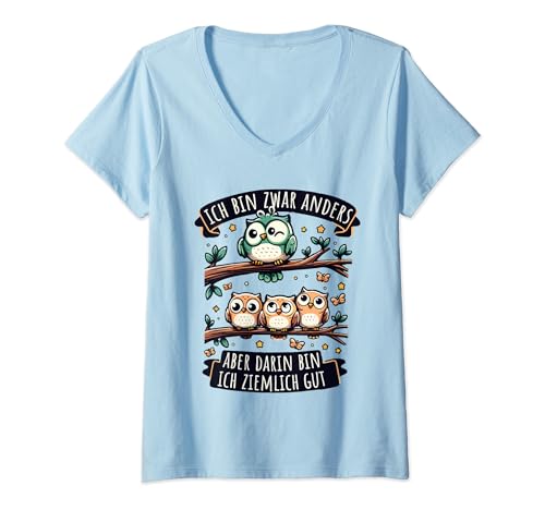 Humorvolles Eule Design fr Individualisten - Damen Einzigartiges Eulen-Motiv - Anderssein feiern T-Shirt mit V-Ausschnitt, Blau, Klein Humorvolles Eule Design fr Individualisten - Damen Einzigartiges Eulen-Motiv - Anderssein feiern T-Shirt mit V-Ausschnitt, Blau, Klein von Humorvolles Eule Design für Individualisten