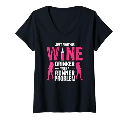 Damen Weinliebende Läuferin Lustiger Spruch Für Frauen T-Shirt mit V-Ausschnitt Damen Weinliebende Läuferin Lustiger Spruch Für Frauen T-Shirt mit V-Ausschnitt von Humorvolles Lauf-Wein Zitat für Sie