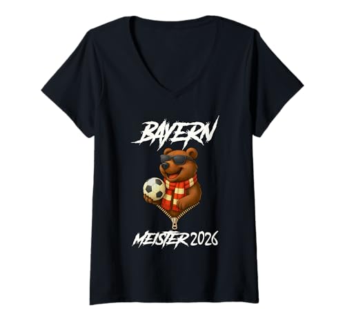 Damen Bayrisches Fußball Fan Outfit 2025/2026 T-Shirt mit V-Ausschnitt Damen Bayrisches Fußball Fan Outfit 2025/2026 T-Shirt mit V-Ausschnitt von Humorvolles München Bär Design