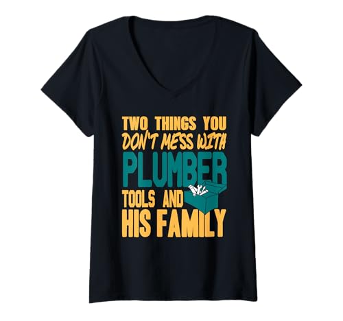 Damen Leg Dich Nicht mit Werkzeugen und Familie von Klempner an T-Shirt mit V-Ausschnitt Damen Leg Dich Nicht mit Werkzeugen und Familie von Klempner an T-Shirt mit V-Ausschnitt von Humorvolles Zitat für Sanitärhandwerk