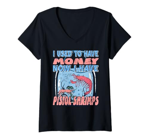 Damen J’Avais De L’Argent Maintenant J’Ai des Crevettes Pistolet T-Shirt mit V-Ausschnitt Damen J’Avais De L’Argent Maintenant J’Ai des Crevettes Pistolet T-Shirt mit V-Ausschnitt von Humour Aquariophile Et Collection Crustacé