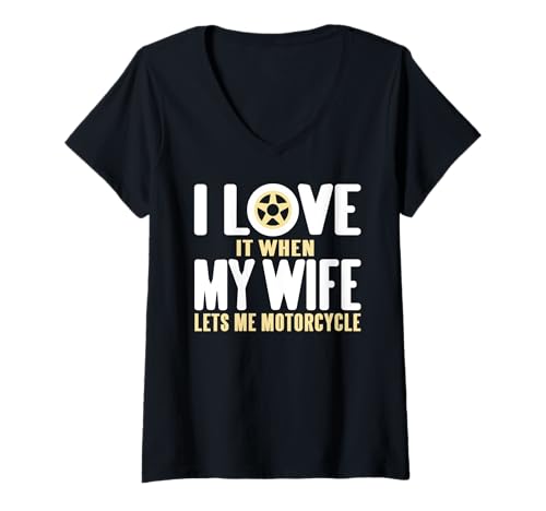 Damen J'aime Quand Ma Femme Me Laisse Faire De La Moto T-Shirt mit V-Ausschnitt Damen J'aime Quand Ma Femme Me Laisse Faire De La Moto T-Shirt mit V-Ausschnitt von Humour De Motard Mari Amusant