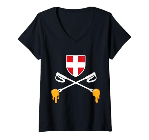 Damen Humor Ski Fondue Savoyarde Flagge Savoyen und Haute-Savoie T-Shirt mit V-Ausschnitt Damen Humor Ski Fondue Savoyarde Flagge Savoyen und Haute-Savoie T-Shirt mit V-Ausschnitt von Humour ski fondue et raclette