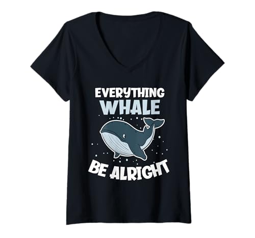 Damen Everything Whale Be Alright Lustiger Buckelwal T-Shirt mit V-Ausschnitt Damen Everything Whale Be Alright Lustiger Buckelwal T-Shirt mit V-Ausschnitt von Humpback Whale Lover Apparel