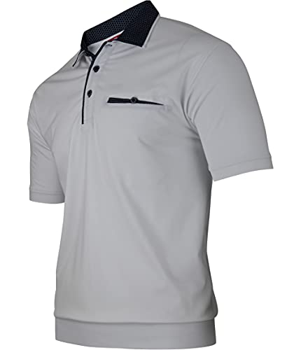 Humy Herren Kurzarm Polo Shirts, Polohemd, Blouson Shirt mit Kragen, Gestreift (M bis 3XL) (L, [M4] Weiss 100) von Humy