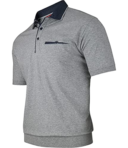 Humy Herren Kurzarm Polo Shirts, Polohemd mit Brusttasche, Blouson Shirt mit Kragen, Gestreift (M bis 3XL) (M, [M4] Grau 100) von Humy