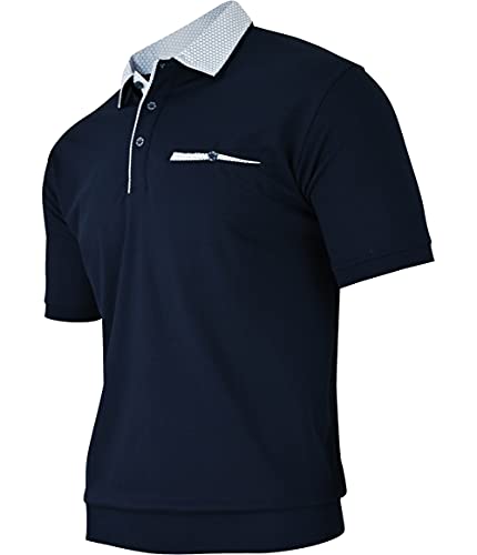 Humy Herren Kurzarm Polo Shirts, Polohemd mit Brusttasche, Blouson Shirt mit Kragen, Gestreift (M bis 3XL) (M, [M4] Navy 100) von Humy