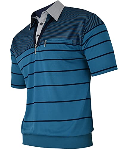 Humy Herren Kurzarm Polo Shirts, Polohemd mit Brusttasche, Blouson Shirt mit Kragen, Gestreift (M bis 3XL) (M, [M5] Türkis) von Humy