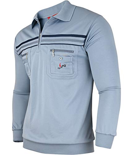 Humy Herren Langarm Poloshirt, Polohemd, Blousonshirt aus Baumwoll-Mix (M bis 3XL) (M, [M5] Steelblue) von Humy