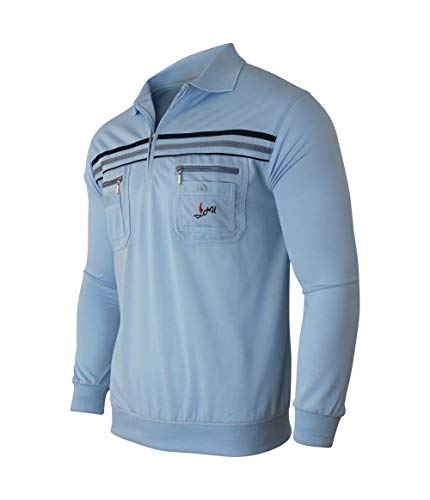 Humy Herren Langarm Poloshirt, Polohemd, Blousonshirt aus Baumwoll-Mix (M bis 3XL) (XL, [M5] SkyBlue) von Humy