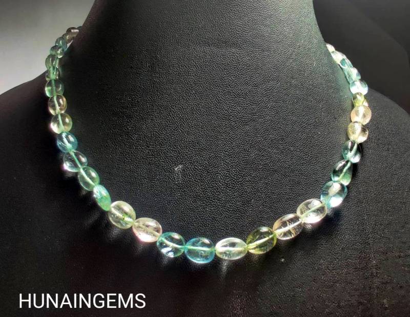 Aquamarin Oval Perlen Multicolor Edelstein Perlen, Größe 5 × 7 Mm Bis 10 Handgefertigte Aquamrine Uncuts Perlen. Halskette 43cm von Hunaingems