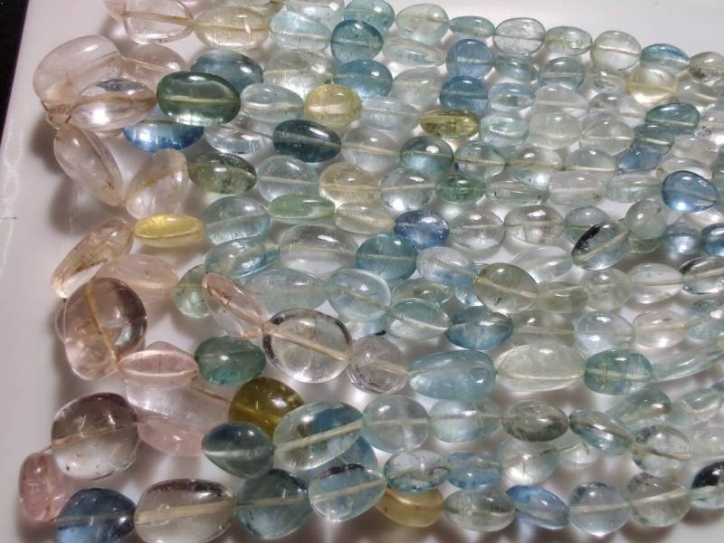 Aquamarin Perlen Multicolor Halskette, Größe 5 × 7 Mm Bis 12 16 Handgefertigte Oval Lose Edelstein Aquamarine Multi von Hunaingems