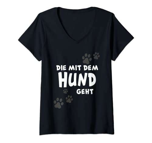 Damen Die mit dem Hund geht T-Shirt mit V-Ausschnitt Damen Die mit dem Hund geht T-Shirt mit V-Ausschnitt von Hund Hunde Geschenke & Outfits