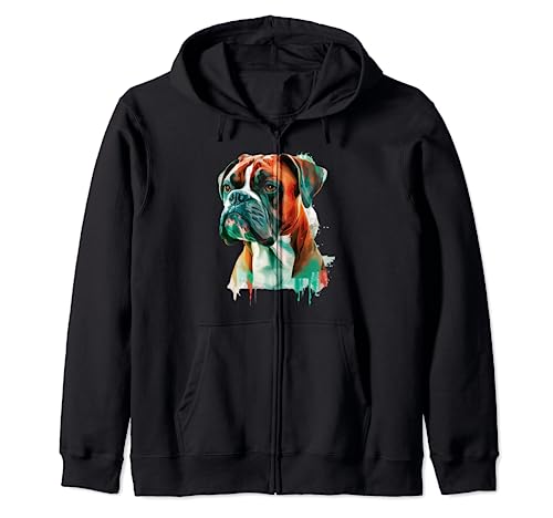 Deutscher Boxer Hund Wasserfarbe Design Kapuzenjacke von Hund Hundebesitzer Hunde Hündchen Welpe