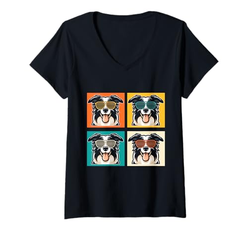 Damen Border Collie T-Shirt mit V-Ausschnitt Damen Border Collie T-Shirt mit V-Ausschnitt von Hund Hundeliebhaber Border Collie