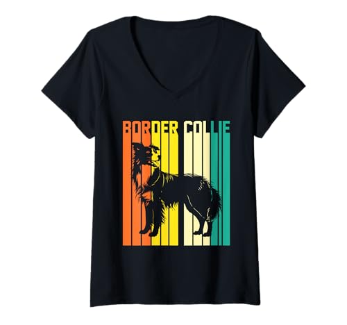 Damen Border Collie T-Shirt mit V-Ausschnitt Damen Border Collie T-Shirt mit V-Ausschnitt von Hund Hundeliebhaber Border Collie
