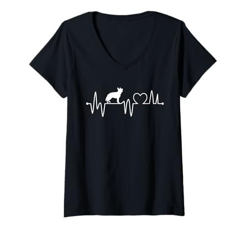 Damen Herzschlag Hund Deutscher Schäferhund T-Shirt mit V-Ausschnitt Damen Herzschlag Hund Deutscher Schäferhund T-Shirt mit V-Ausschnitt von Hund Hundeliebhaber Deutscher Schäferhund