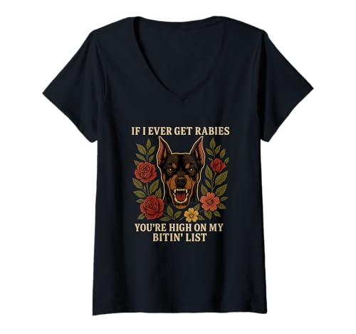Damen Lustig Hund Tollwut Humor Beiß Liste Shirt T-Shirt mit V-Ausschnitt Damen Lustig Hund Tollwut Humor Beiß Liste Shirt T-Shirt mit V-Ausschnitt von Hund Lustig Tollwut Witz Beiß Liste Kleidung