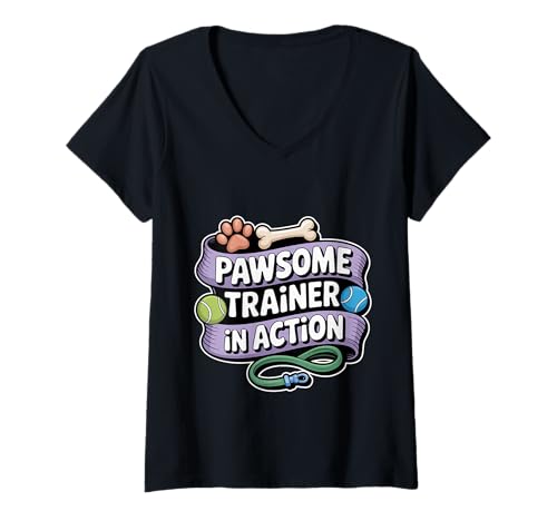 Damen Pawsome Trainer In Action Hundedisziplin Hunde T-Shirt mit V-Ausschnitt Damen Pawsome Trainer In Action Hundedisziplin Hunde T-Shirt mit V-Ausschnitt von Hund Pet Trainer Pro Humor