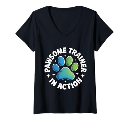 Damen Pawsome Trainer In Action - T-Shirt mit V-Ausschnitt Damen Pawsome Trainer In Action - T-Shirt mit V-Ausschnitt von Hund Pet Trainer Pro Humor