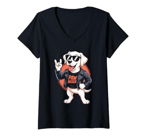 Damen Paw Rocker Hund Rock Musik Cool Stil T-Shirt mit V-Ausschnitt Damen Paw Rocker Hund Rock Musik Cool Stil T-Shirt mit V-Ausschnitt von Hund Rock Musik Fans Tierliebhaber