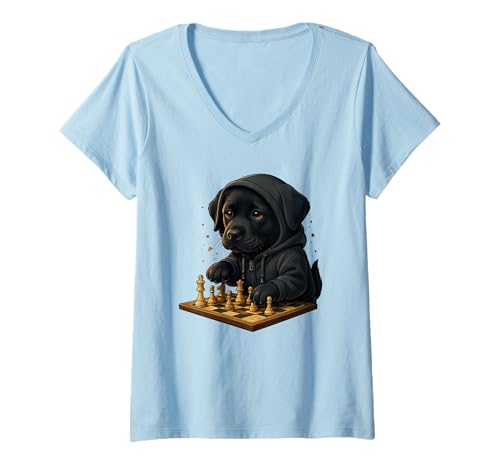 Damen Hund Schach Lustig Taktik Spiel Hundeliebhaber Shirt T-Shirt mit V-Ausschnitt von Hund Schach Strategie Humor Hundeliebhaber