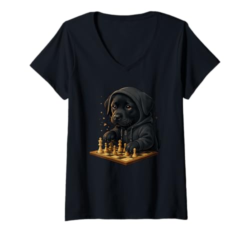 Damen Hund Schach Lustig Taktik Spiel Hundeliebhaber Shirt T-Shirt mit V-Ausschnitt von Hund Schach Strategie Humor Hundeliebhaber
