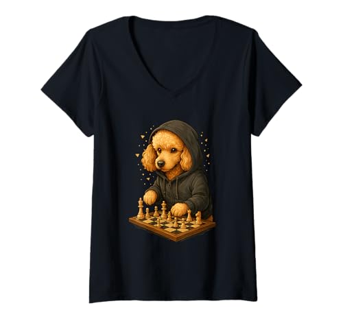 Damen Hund Schach Lustig Taktik Spiel Hundeliebhaber Shirt T-Shirt mit V-Ausschnitt von Hund Schach Strategie Humor Hundeliebhaber