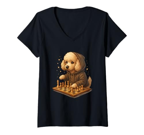 Damen Hund Schach Lustig Taktik Spiel Hundeliebhaber Shirt T-Shirt mit V-Ausschnitt von Hund Schach Strategie Humor Hundeliebhaber