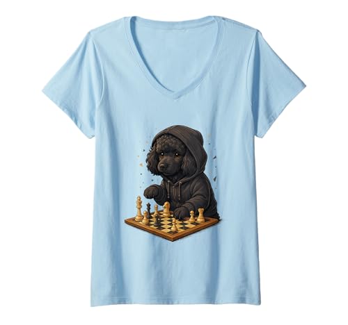 Damen Hund Schach Lustig Taktik Spiel Hundeliebhaber Shirt T-Shirt mit V-Ausschnitt von Hund Schach Strategie Humor Hundeliebhaber
