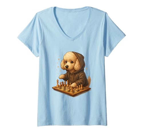 Damen Hund Schach Lustig Taktik Spiel Hundeliebhaber Shirt T-Shirt mit V-Ausschnitt von Hund Schach Strategie Humor Hundeliebhaber