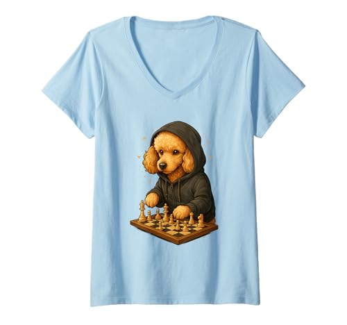 Damen Hund Schach Lustig Taktik Spiel Hundeliebhaber Shirt T-Shirt mit V-Ausschnitt von Hund Schach Strategie Humor Hundeliebhaber