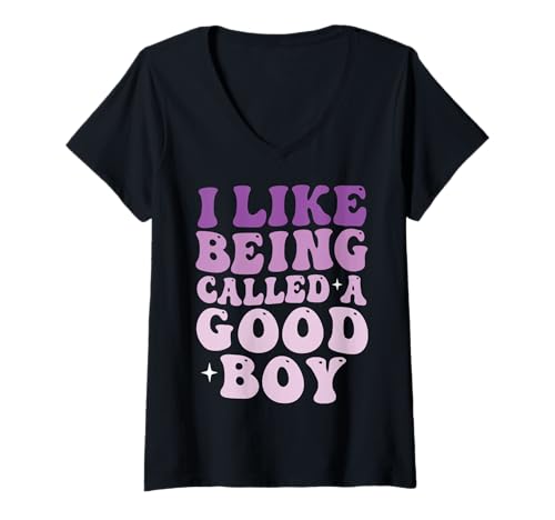 Damen I Like Being Called A Good Boy T-Shirt mit V-Ausschnitt von Hund Welpenelternteil Leckereien