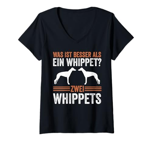 Damen Zwei Whippet Hundepfeife Windhund T-Shirt mit V-Ausschnitt Damen Zwei Whippet Hundepfeife Windhund T-Shirt mit V-Ausschnitt von Hund Whippet Windhund Geschenk